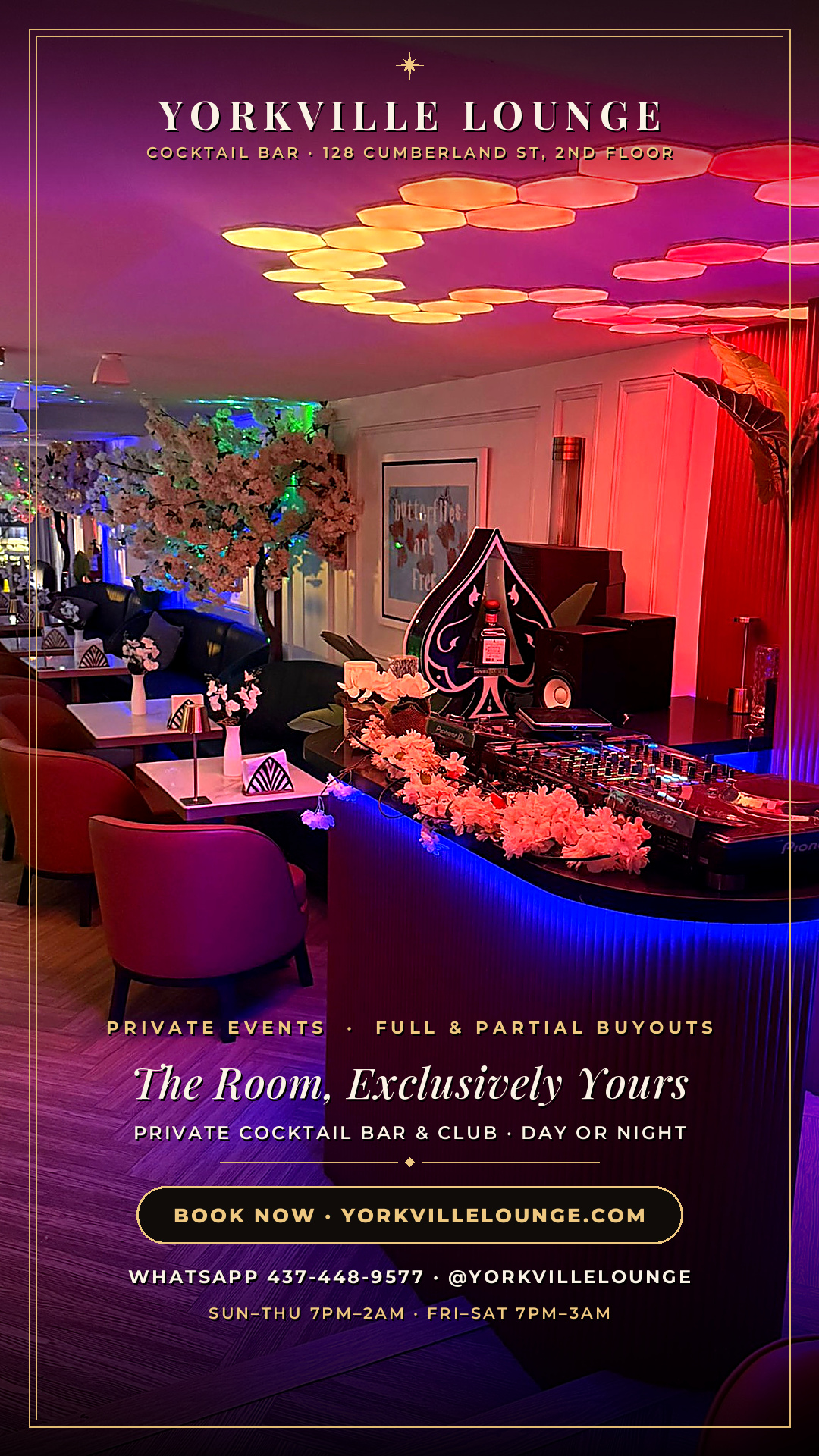 Evening Venue Buyouts poster — The Room, Exclusively Yours, Day or Night (By Inquiry)