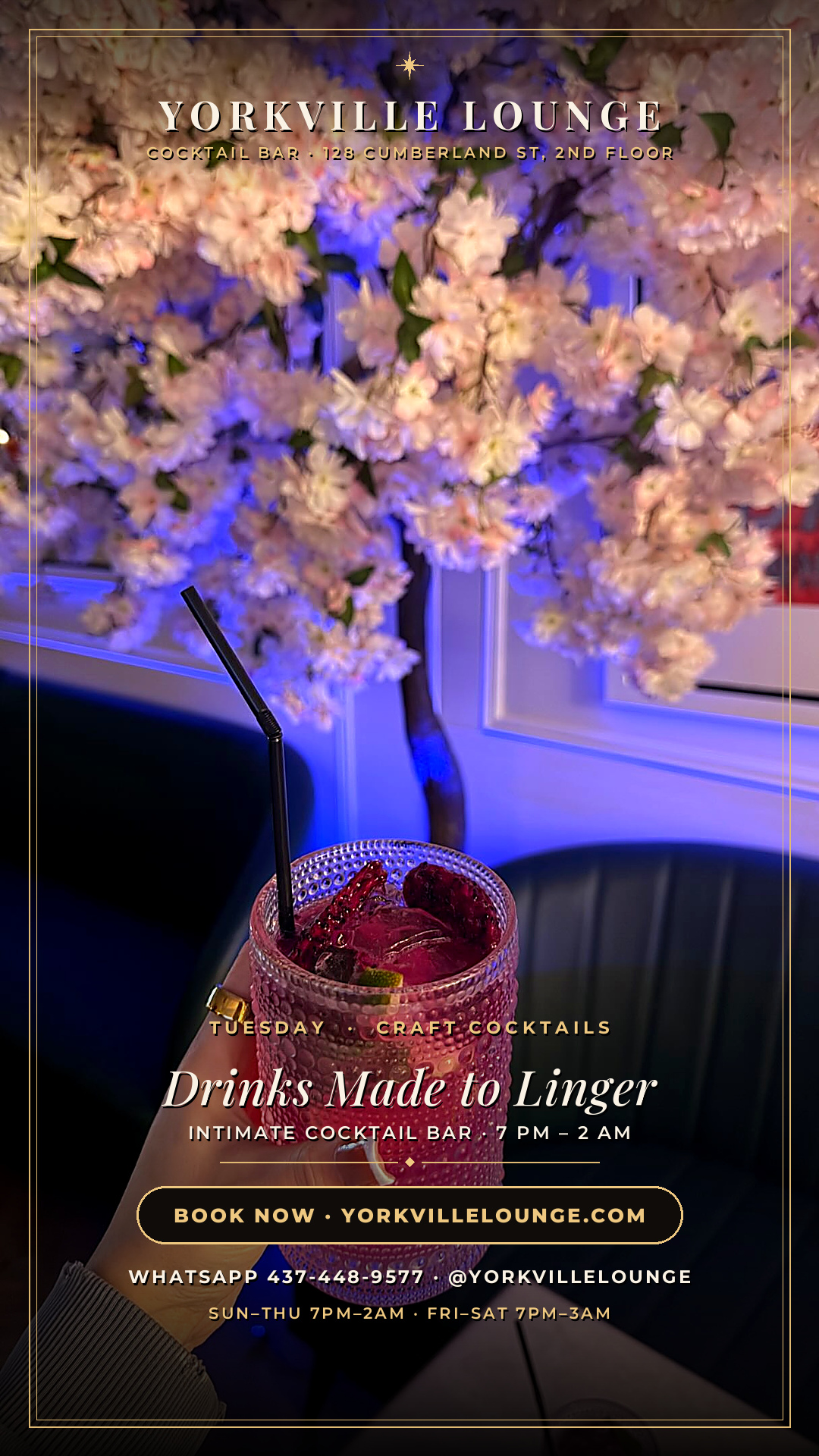 Tuesday poster — Drinks Made to Linger, 7:00 PM – 2:00 AM